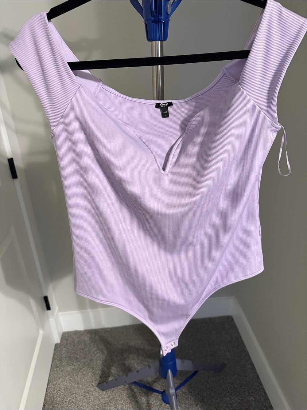 Express Lilac Ribbed V-Notch Bodysuit